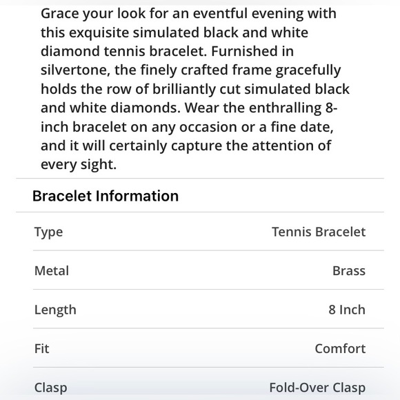 Simulated Black & White Diamond Tennis Bracelet in Silvertone (8 in) 7.9… - Picture 14 of 16